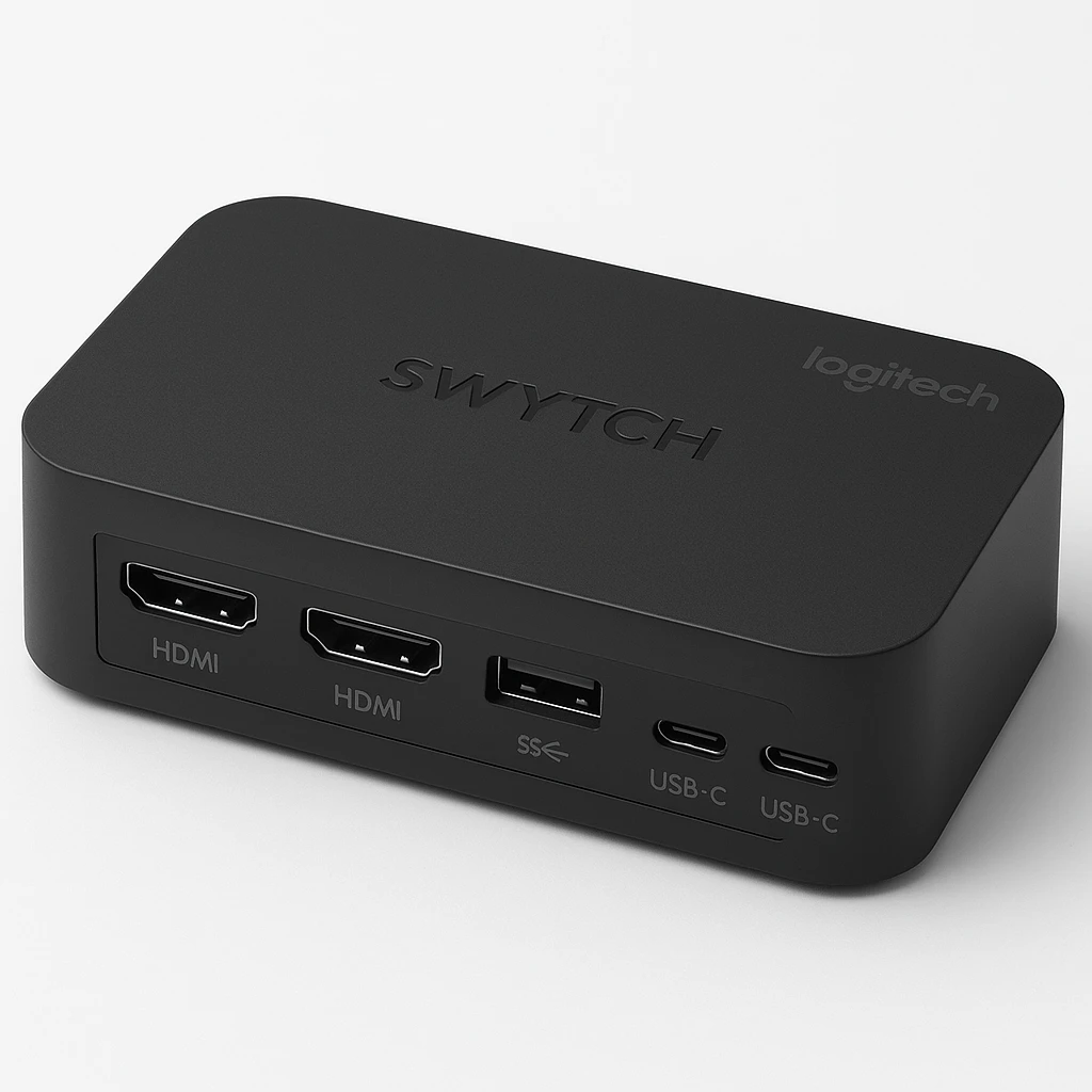 Logitech Swytch Laptop Link for Video Conferencing in Meeting Rooms - Hub - 2 x HDMI + 1 x SuperSpeed USB + 2 x USB-C - sobremesa
