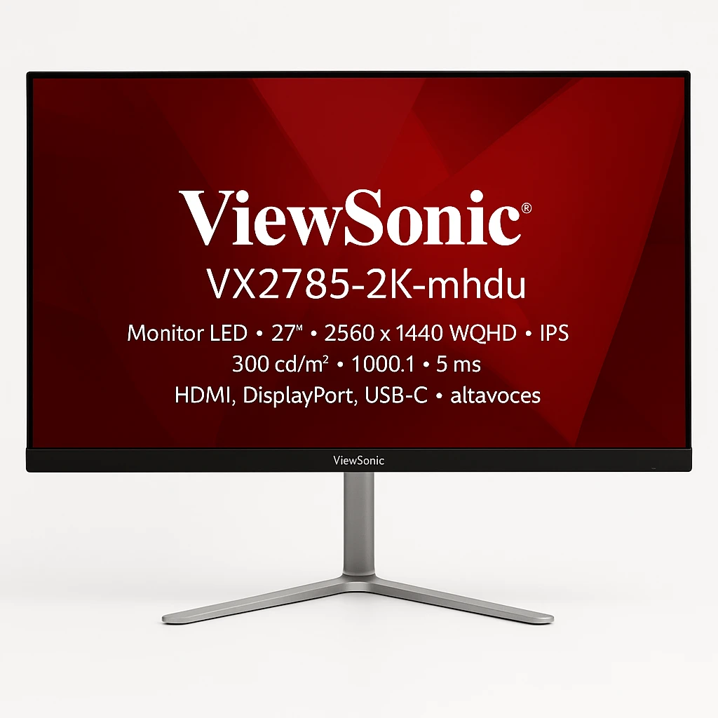 ViewSonic VX2785-2K-mhdu - Monitor LED - 27" - 2560 x 1440 WQHD - IPS - 300 cd/m² - 1000:1 - 5 ms - HDMI, DisplayPort, USB-C - altavoces