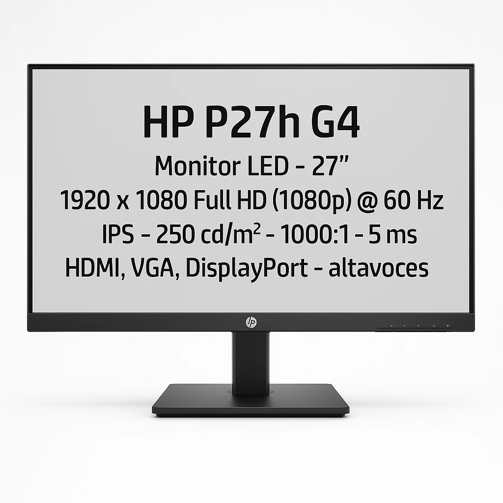 HP P27h G4 - Monitor LED - 27" - 1920 x 1080 Full HD (1080p) @ 60 Hz - IPS - 250 cd/m² - 1000:1 - 5 ms - HDMI, VGA, DisplayPort - altavoces - negro