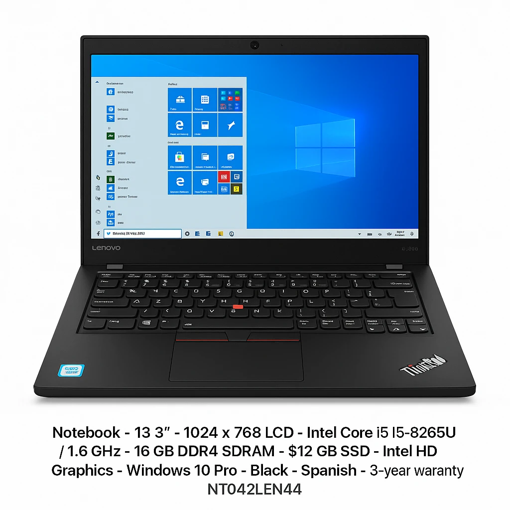 Lenovo ThinkPad - Notebook - 13.3" - 1024 x 768 LCD - Intel Core i5 I5-8265U / 1.6 GHz - 16 GB DDR4 SDRAM - 512 GB SSD - Intel HD Graphics - Windows 10 Pro - Black - Spanish - 3-year warranty