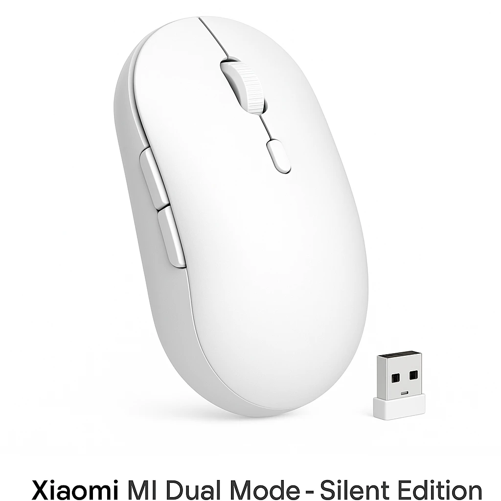 Xiaomi MI Dual Mode - Silent Edition - ratón - óptico - 5 botones - inalámbrico - 2.4 GHz, Bluetooth 4.2 LE - receptor inalámbrico USB - blanco