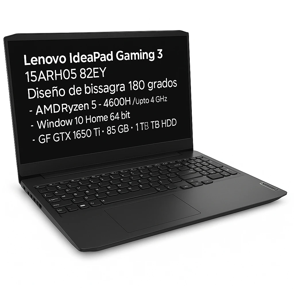 Lenovo IdeaPad Gaming 3 15ARH05 82EY - Diseño de bisagra en 180 grados - AMD Ryzen 5 - 4600H / hasta 4 GHz - Win 10 Home 64 bit - GF GTX 1650 Ti  - 8 GB RAM - 256 GB SSD NVMe + 1 TB HDD - 15.