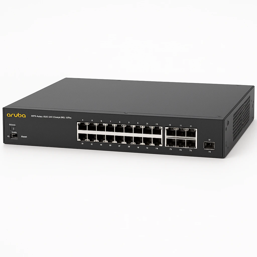 HPE Aruba 6100 24G Class4 PoE 4SFP+ - Conmutador - Gestionado - 24 x 10/100/1000 (PoE+) + 4 x 1 Gigabit / 10 Gigabit SFP+ - flujo de aire de lado a lado - montaje en rack - PoE+ (370 W)