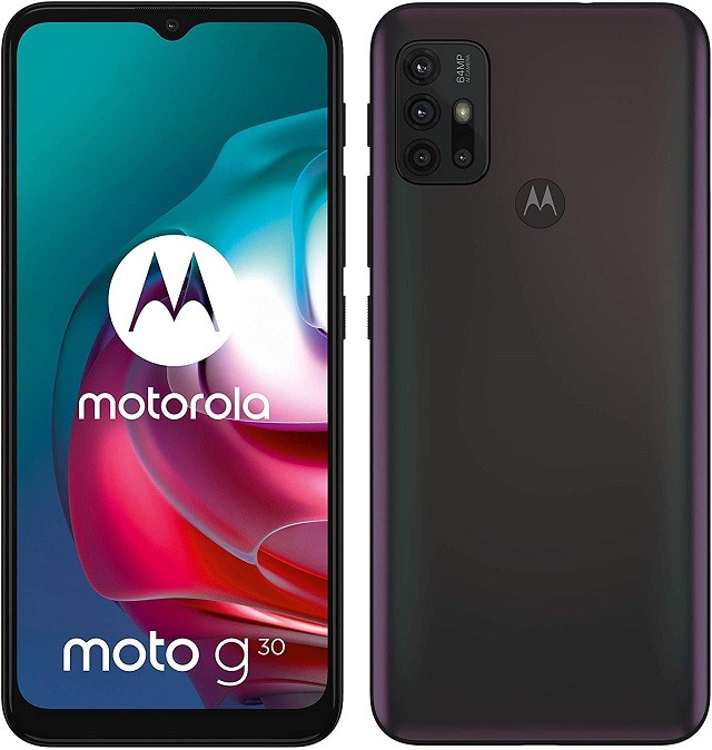 Motorola Moto G30 - 4G smartphone - RAM 4 GB / Memoria interna 128 GB - microSD slot - 6.5" (90 Hz) - 4x x cámaras traseras 64 MP, 8 MP, 2 MP, 2 MP - front camera 13 MP - prisma oscuro