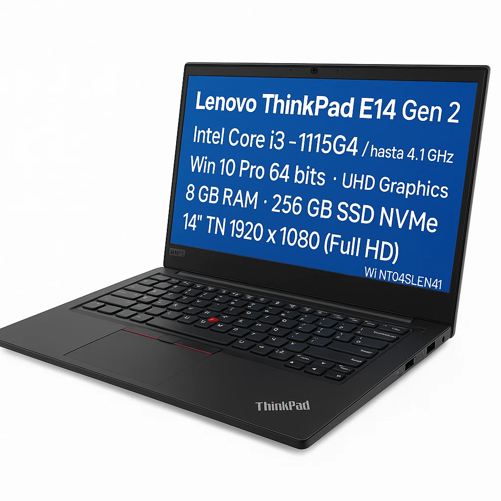 Lenovo ThinkPad E14 Gen 2 20TB - Intel Core i3 - 1115G4 / hasta 4.1 GHz - Win 10 Pro 64 bits - UHD Graphics - 8 GB RAM - 256 GB SSD NVMe - 14" TN 1920 x 1080 (Full HD) - Gigabit Ethernet - Wi