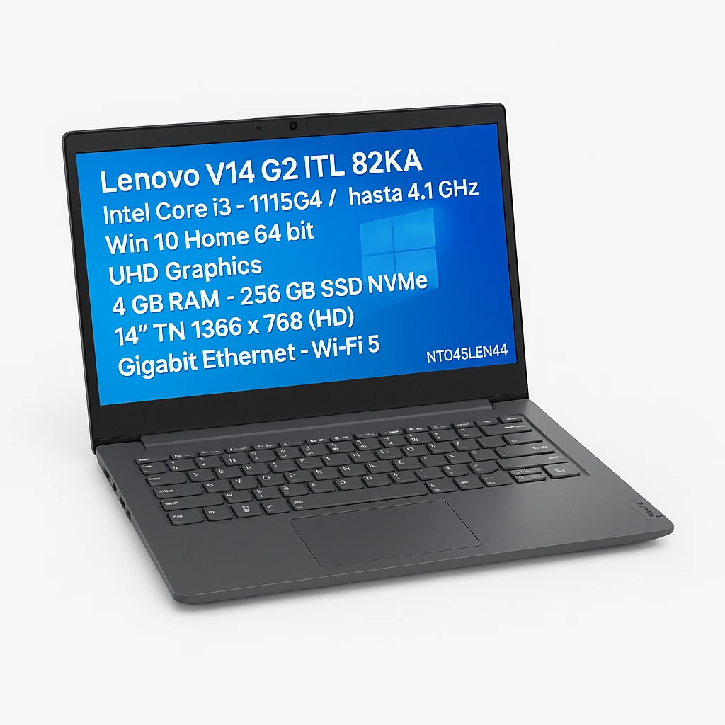 Lenovo V14 G2 ITL 82KA - Intel Core i3 - 1115G4 / hasta 4.1 GHz - Win 10 Home 64 bit - UHD Graphics - 4 GB RAM - 256 GB SSD NVMe - 14" TN 1366 x 768 (HD) - Gigabit Ethernet - Wi-Fi 5 - gris h
