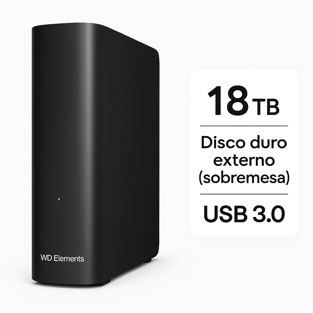 WD Elements Desktop WDBWLG0180HBK - Disco duro - 18 TB - externo (sobremesa) - USB 3.0 - negro