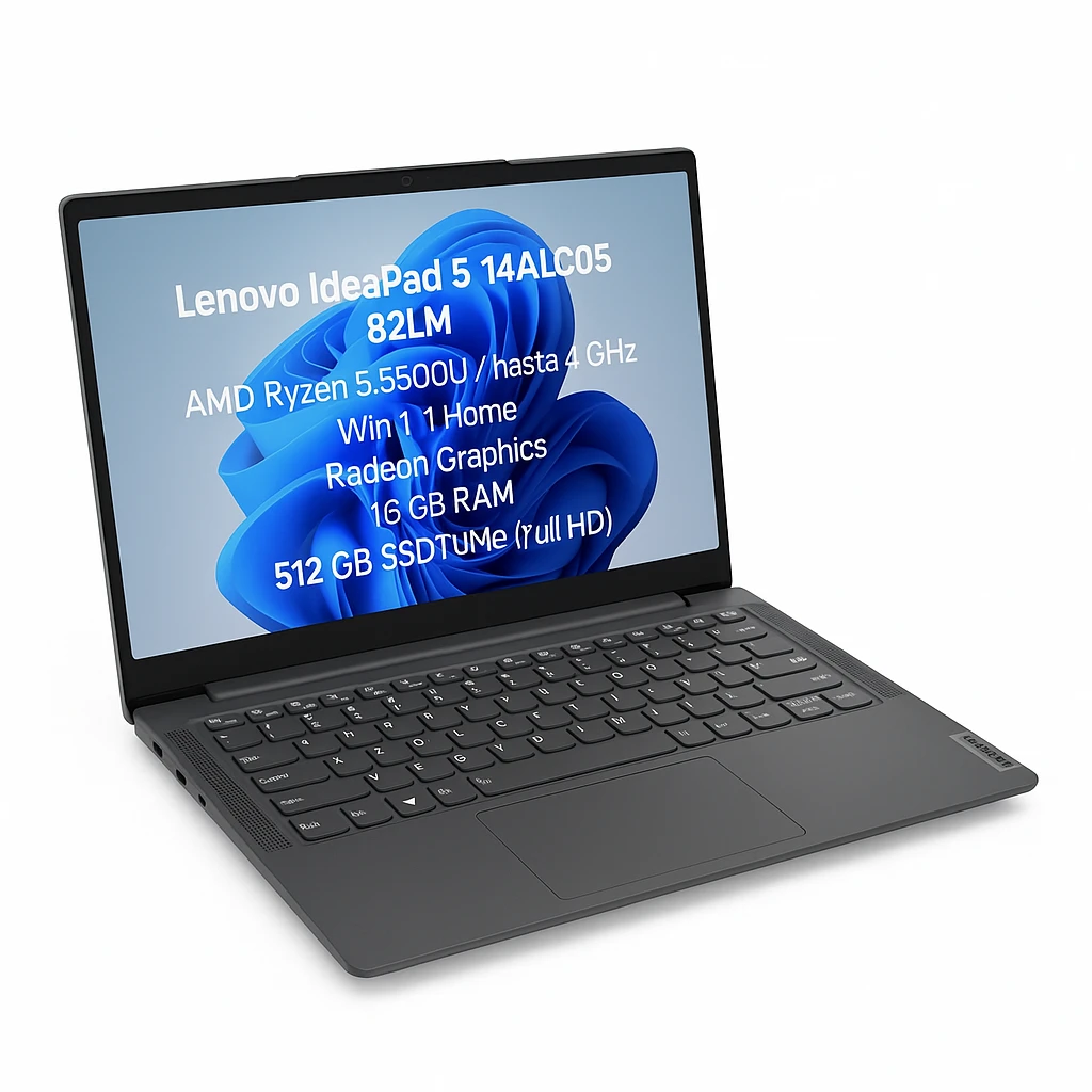 Lenovo IdeaPad 5 14ALC05 82LM - AMD Ryzen 5 - 5500U / hasta 4 GHz - Win 11 Home - Radeon Graphics - 16 GB RAM - 512 GB SSD NVMe - 14" TN 1920 x 1080 (Full HD) - Wi-Fi 5 - gris grafito - kbd: 