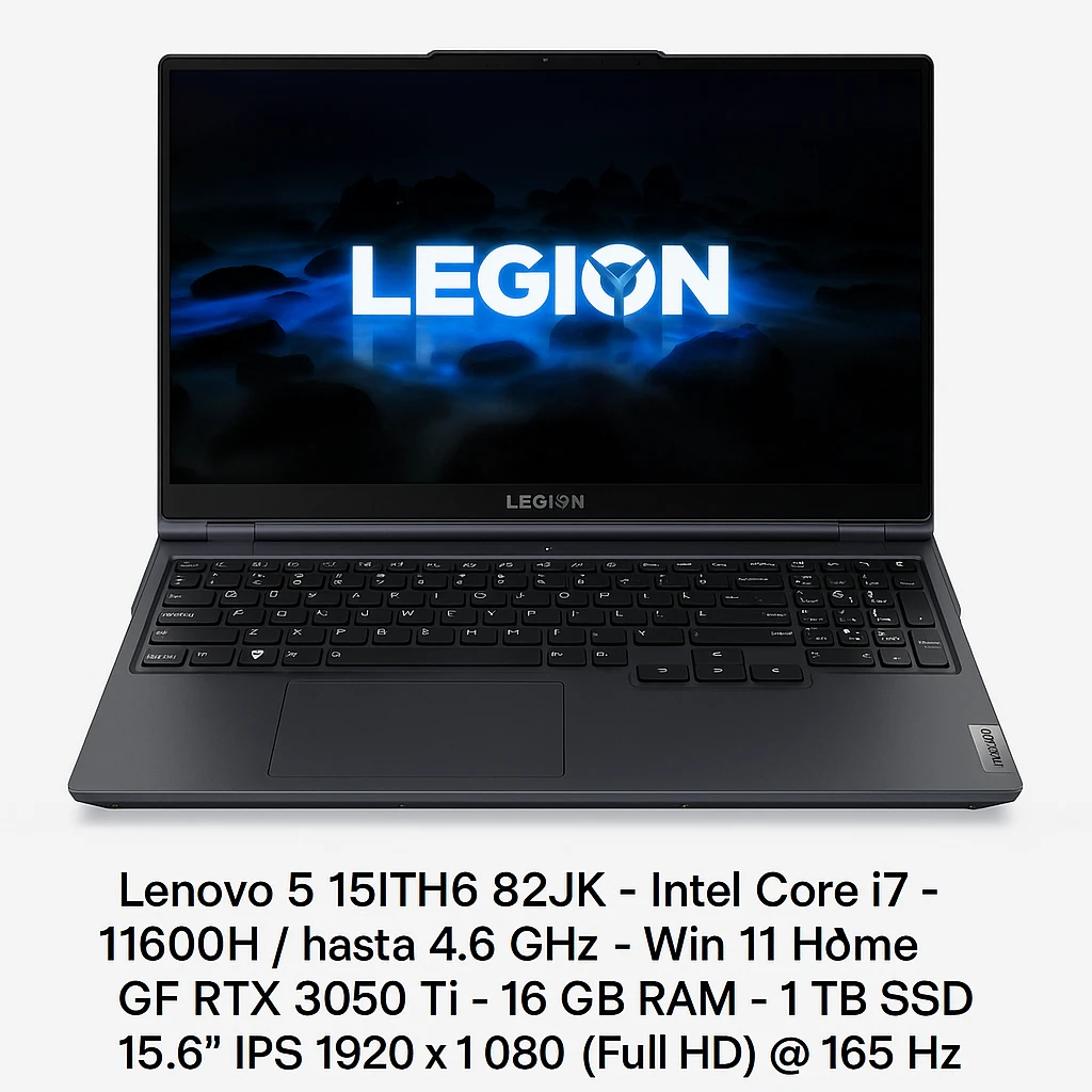 Lenovo Legion 5 15ITH6 82JK - Intel Core i7 - 11600H / hasta 4.6 GHz - Win 11 Home - GF RTX 3050 Ti  - 16 GB RAM - 1 TB SSD NVMe - 15.6" IPS 1920 x 1080 (Full HD) @ 165 Hz - Gigabit Ethernet 