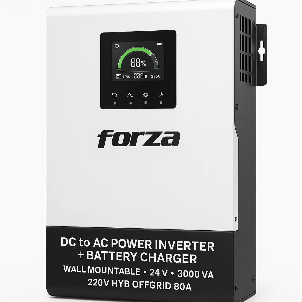 Forza - DC to AC power inverter + battery charger - Wall mountable - 24 V - 3000 VA - 220V Hyb OffGrid 80A