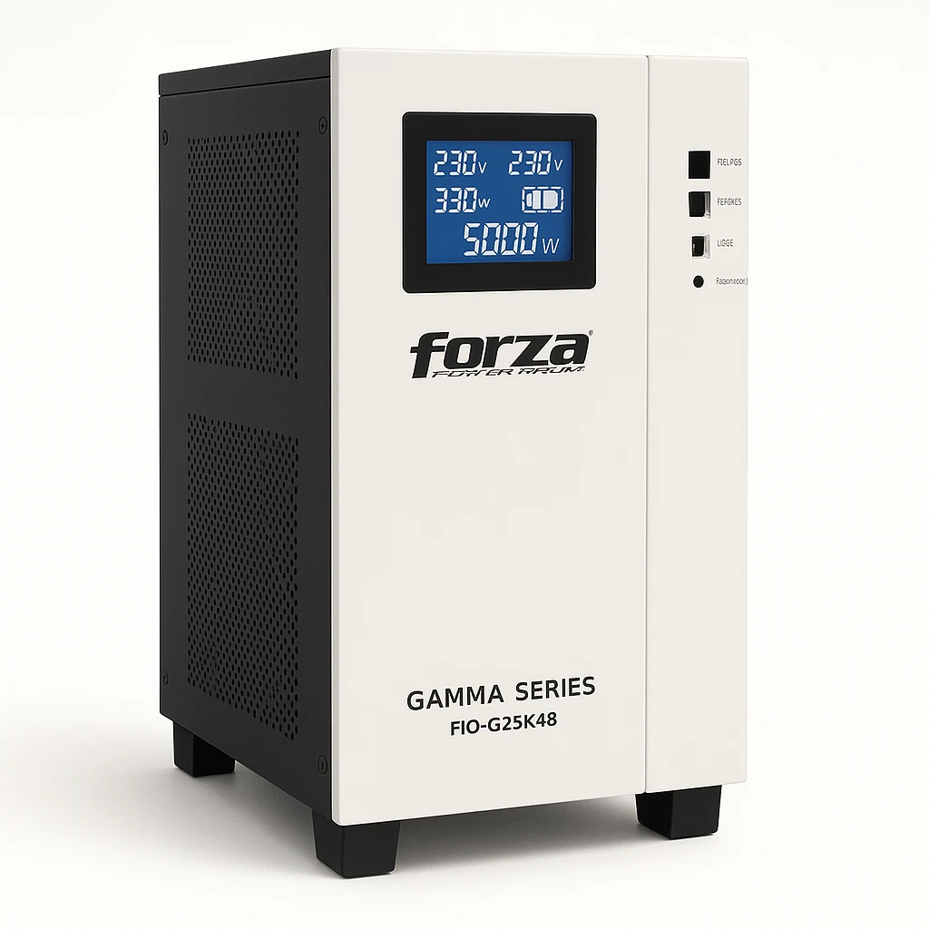 Forza Gamma Series FIO-G25K48 - Convertidor de alimentación - CA 230 V - 5000 vatios - 5000 VA - 1 fase - RS-232, RS-485, USB, Bluetooth - negro, blanco