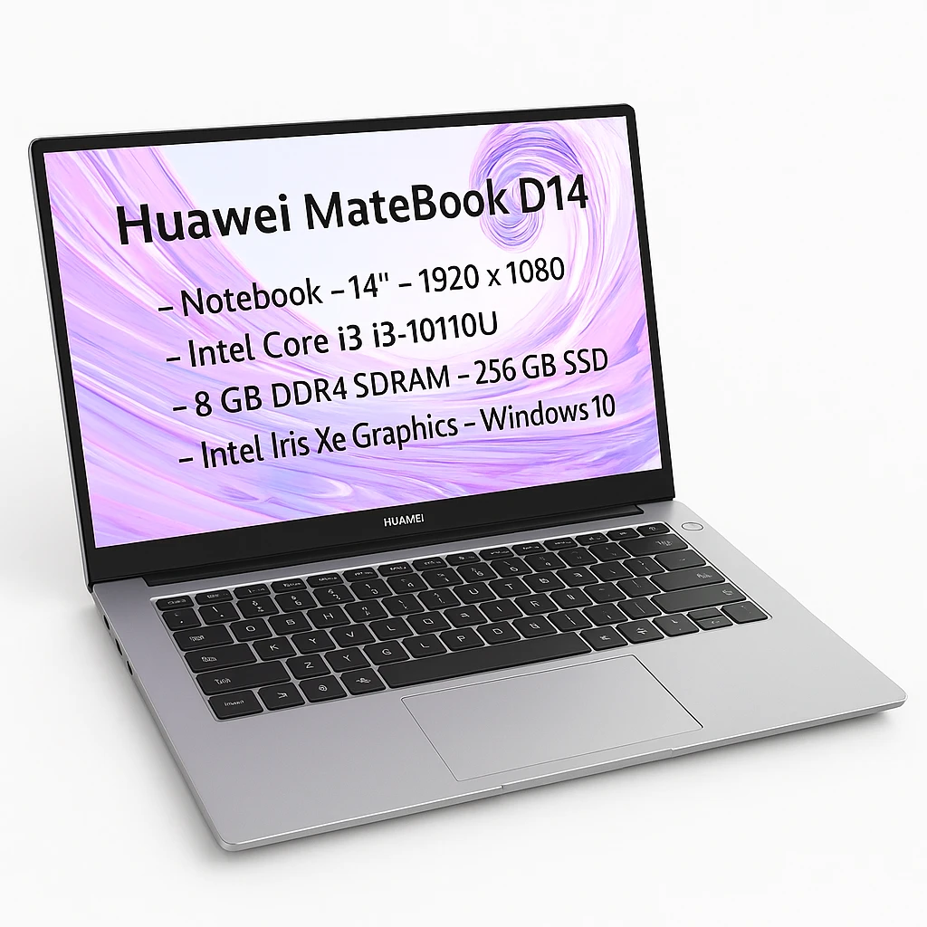 Huawei Matebook D14 - Notebook - 14" - 1920 x 1080 - Intel Core i3 I3-10110U - 8 GB DDR4 SDRAM - 256 GB SSD - Intel Iris Xe Graphics - Windows 10