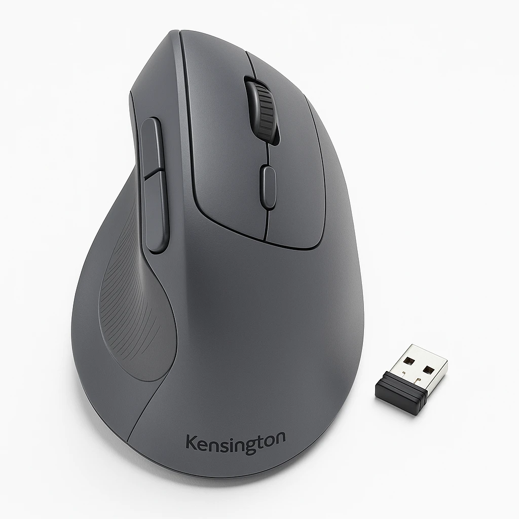 Kensington Pro Fit Ergo Vertical Wireless Mouse - Ratón vertical - ergonómico - diestro - 6 botones - inalámbrico - receptor inalámbrico USB - gris