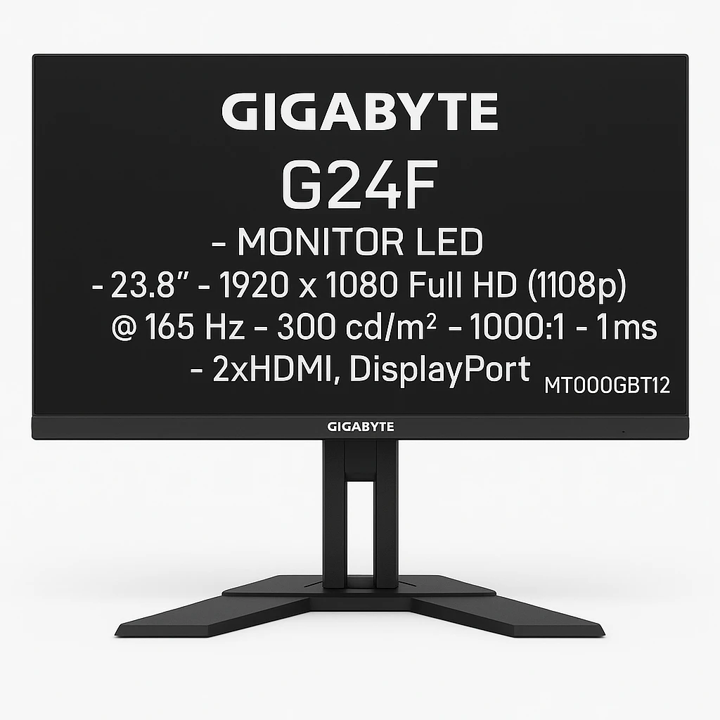 Gigabyte G24F - Monitor LED - 23.8" - 1920 x 1080 Full HD (1080p) @ 165 Hz - SS IPS - 300 cd/m² - 1000:1 - 1 ms - 2xHDMI, DisplayPort