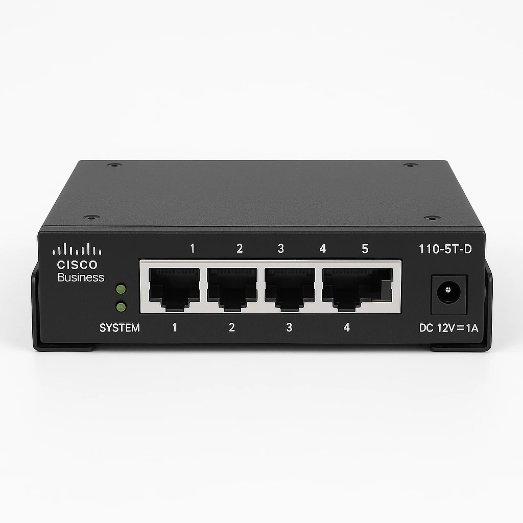 Cisco Business 110 Series 110-5T-D - Conmutador - sin gestionar - 5 x 10/100/1000 - sobremesa, montaje en rack, montaje en pared - alimentación cc