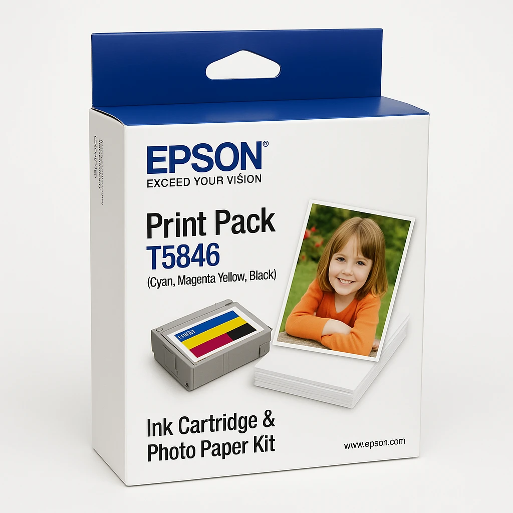 Epson Print Pack T5846 - Color (cian, magenta, amarillo, negro) - cartucho de impresión / kit de papel - para PictureMate Charm PM 225; PictureMate Show PM 300; PictureMate Zoom PM 290