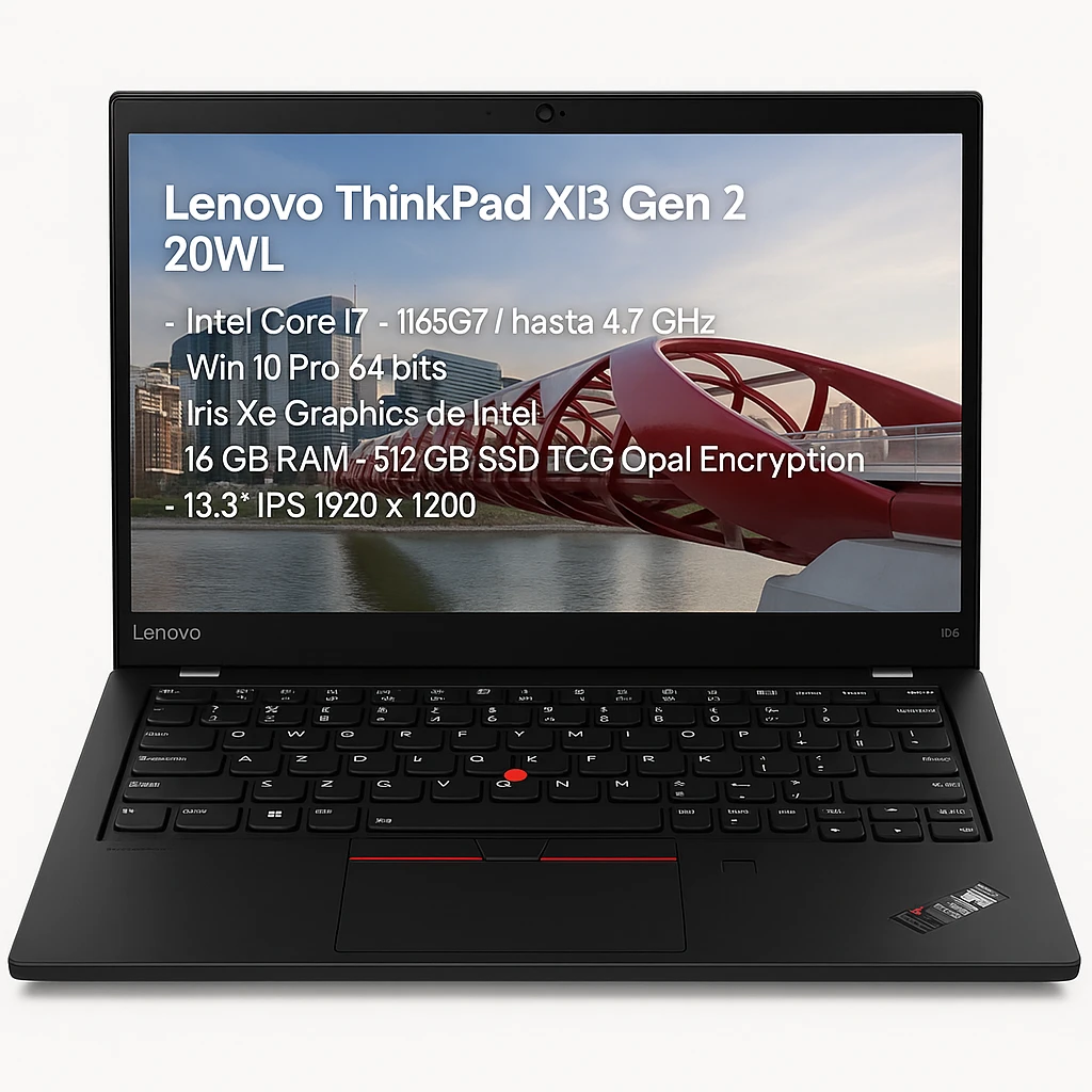 Lenovo ThinkPad X13 Gen 2 20WL - Intel Core i7 - 1165G7 / hasta 4.7 GHz - Win 10 Pro 64 bits - Iris Xe Graphics de Intel - 16 GB RAM - 512 GB SSD TCG Opal Encryption - 13.3" IPS 1920 x 1200 -