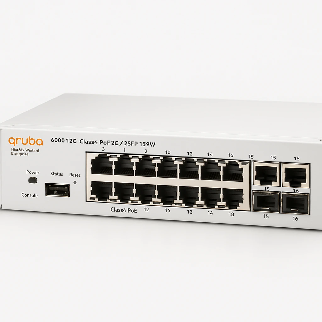 HPE Aruba 6000 12G Class4 PoE 2G/2SFP 139W Switch - Conmutador - Gestionado - 12 x 10/100/1000 (PoE+) + 2 x Gigabit SFP + 2 x 1000Base-T - montaje en rack - PoE (139 W)