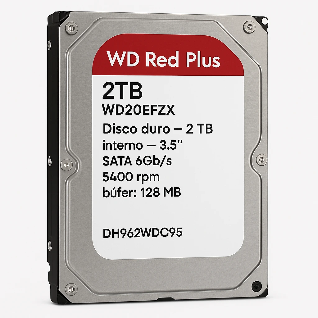 WD Red Plus WD20EFZX - Disco duro - 2 TB - interno - 3.5" - SATA 6Gb/s - 5400 rpm - búfer: 128 MB