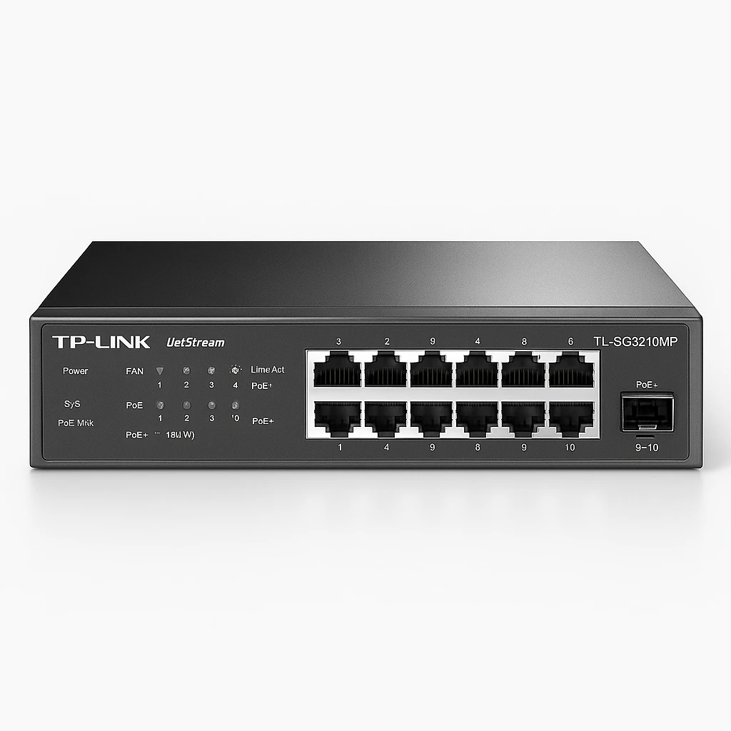 TP-Link JetStream TL-SG2210MP - Conmutador - inteligente - 8 x 10/100/1000 (PoE+) + 2 x SFP - montaje en rack - PoE+ (150 W)
