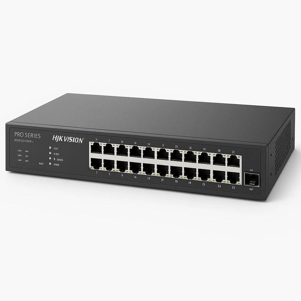 Hikvision Pro Series DS-3E1326P-EI - Conmutador - inteligente - 24 x 10/100 (24 PoE) + 2 x combo Gigabit - sobremesa - PoE (370 W)