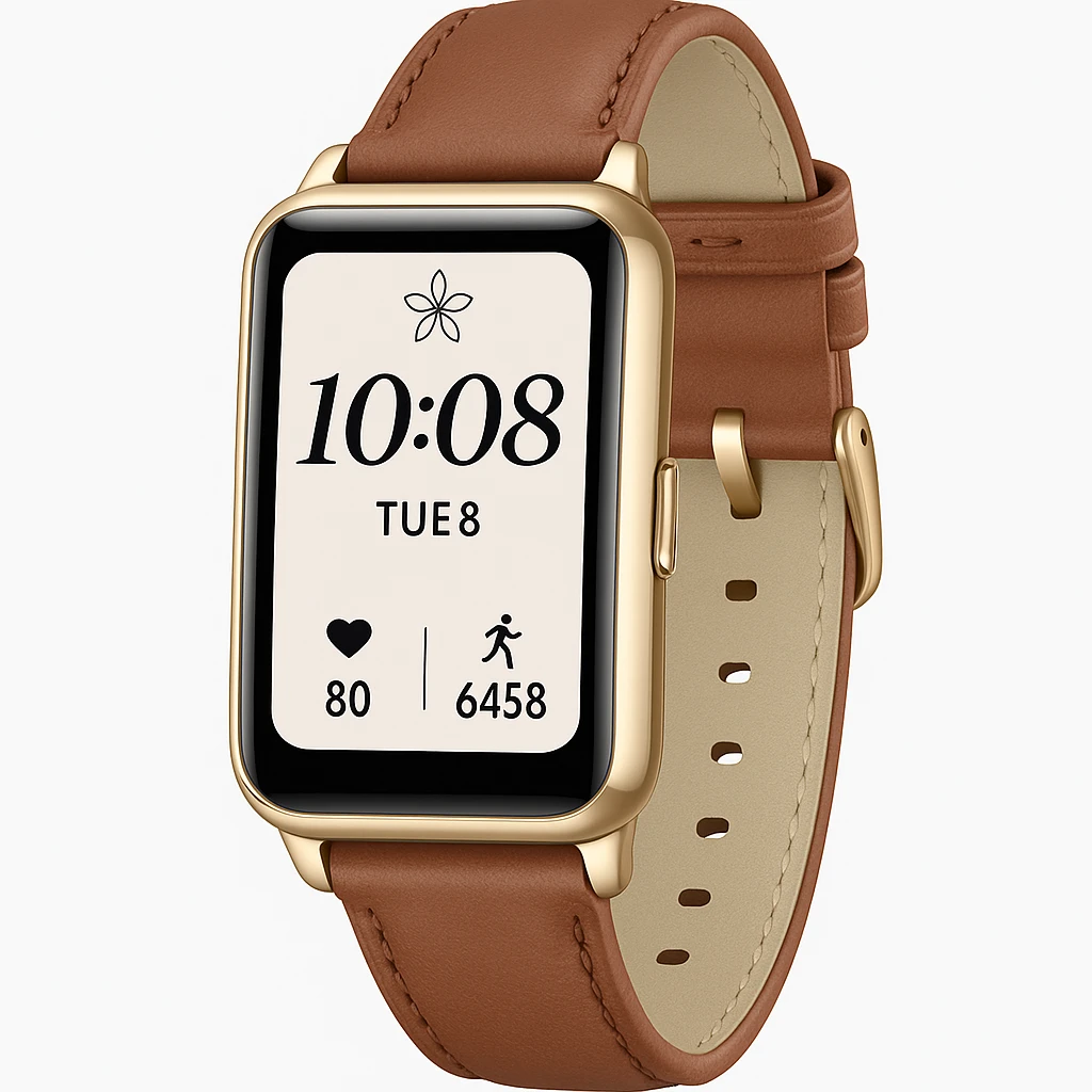 Huawei Watch Fit Mini - Dorado claro - reloj inteligente con correa - cuero - marrón café - tamaño de la muñeca: 130-200 mm - pantalla luminosa 1.47" - Bluetooth - 20 g