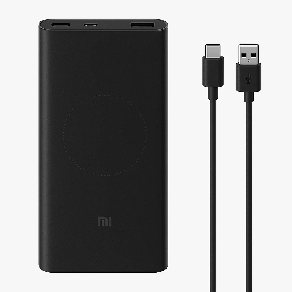 Xiaomi Mi - Cargador inalámbrico - Li-pol - 10000 mAh - 36 Wh - 3 A - 2 conectores de salida (24 pin USB-C, USB) - en el cable: USB-C - negro
