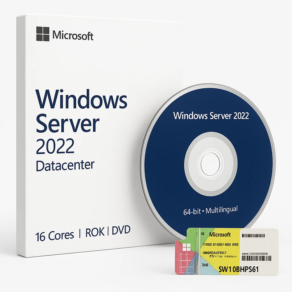 Microsoft Windows Server 2022 Datacenter Edition - Soportes - 16 núcleos - ROK - DVD - sin derechos de reasignación, Microsoft Certificate of Authenticity (COA), 64-bit - Multilingüe - Americ