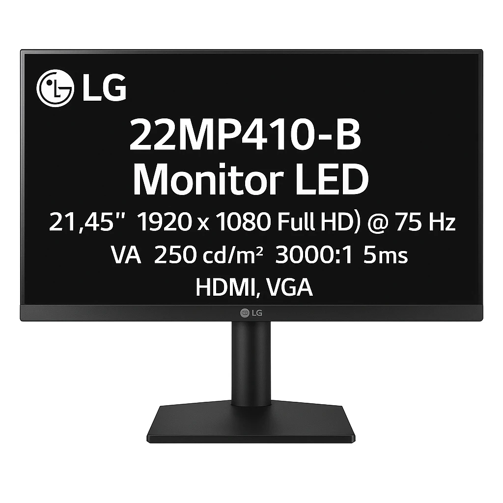 LG 22MP410-B - Monitor LED - 21.45" - 1920 x 1080 Full HD (1080p) @ 75 Hz - VA - 250 cd/m² - 3000:1 - 5 ms - HDMI, VGA