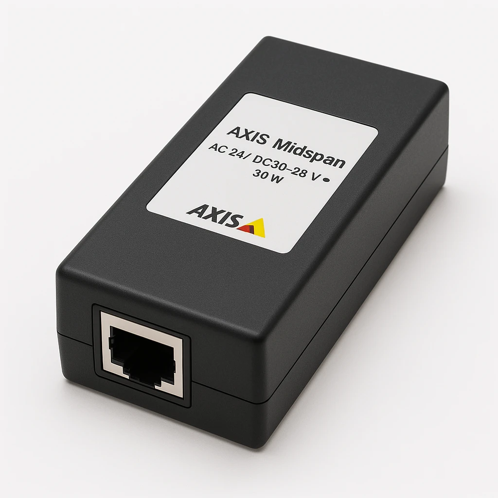 AXIS Midspan - Inyector de corriente - AC 24 / DC 10-28 V - 30 vatios - conectores de salida: 1 - negro - para AXIS A1610-B, C1410, D3110, P1385-E, P1455-LE, P1455-LE-3, Q1952-E, W400; Q60 Se