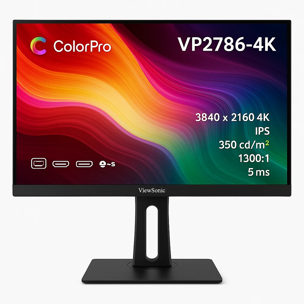 ViewSonic ColorPro VP2786-4K - Monitor LED - 27" - 3840 x 2160 4K - IPS - 350 cd/m² - 1300:1 - 5 ms - 2xHDMI, DisplayPort, USB-C - altavoces