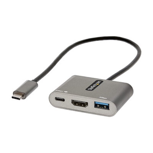 StarTech.com Adaptador Multipuertos USB C,  USB Tipo C a HDMI, Vídeo de 4K, PD de 100W, Pass Through, Hub Ladrón USB 3.0 1x USBC 1x USBA, Mini Docking Station USBC para Portátil (CDP2HDUACP2)