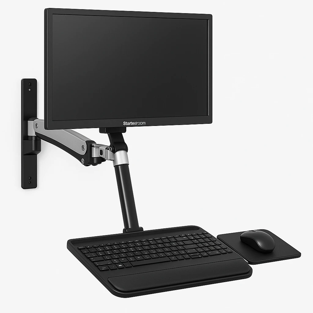 StarTech.com Estación de Trabajo de Montaje en Pared - para 1 Monitor de hasta 30" - con Brazo Articulado y Soporte de Teclado - Kit de montaje (barra, soporte para ratón, reposamuñecas, braz