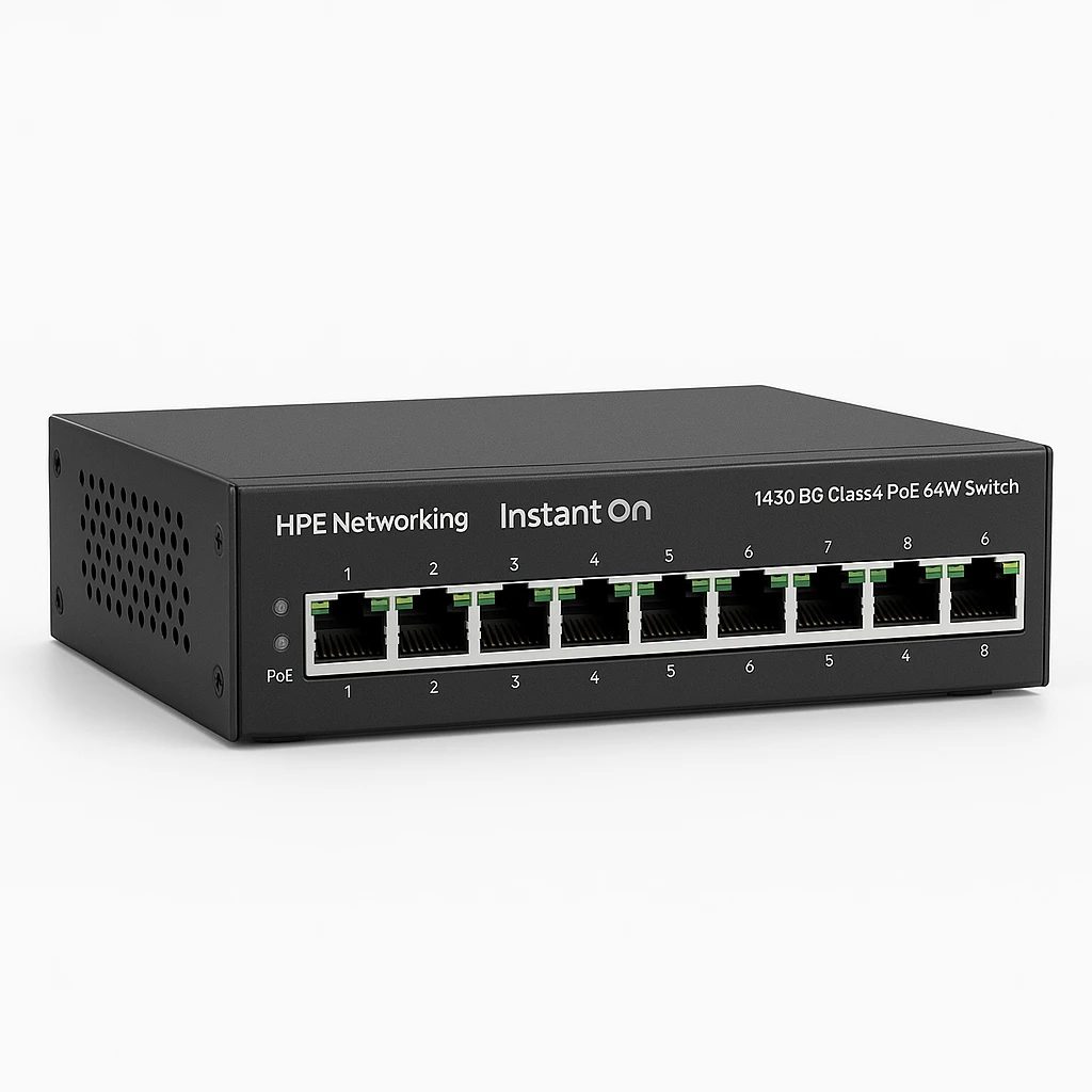 HPE Networking Instant On 1430 8G Class4 PoE 64W Switch - Conmutador - sin gestionar - 8 x 10/100/1000 (PoE Class 4) - sobremesa, montaje en rack, montaje en pared - PoE (64 W) - BTO