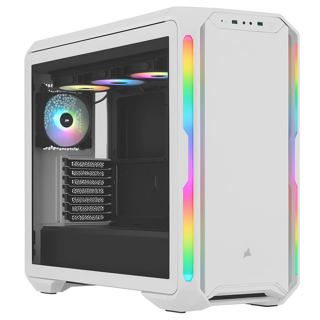 CORSAIR iCUE 5000T RGB - Mid tower - placa ATX extendida - panel lateral con ventana (cristal templado) - sin fuente de alimentación (ATX) - blanco - USB/Audio
