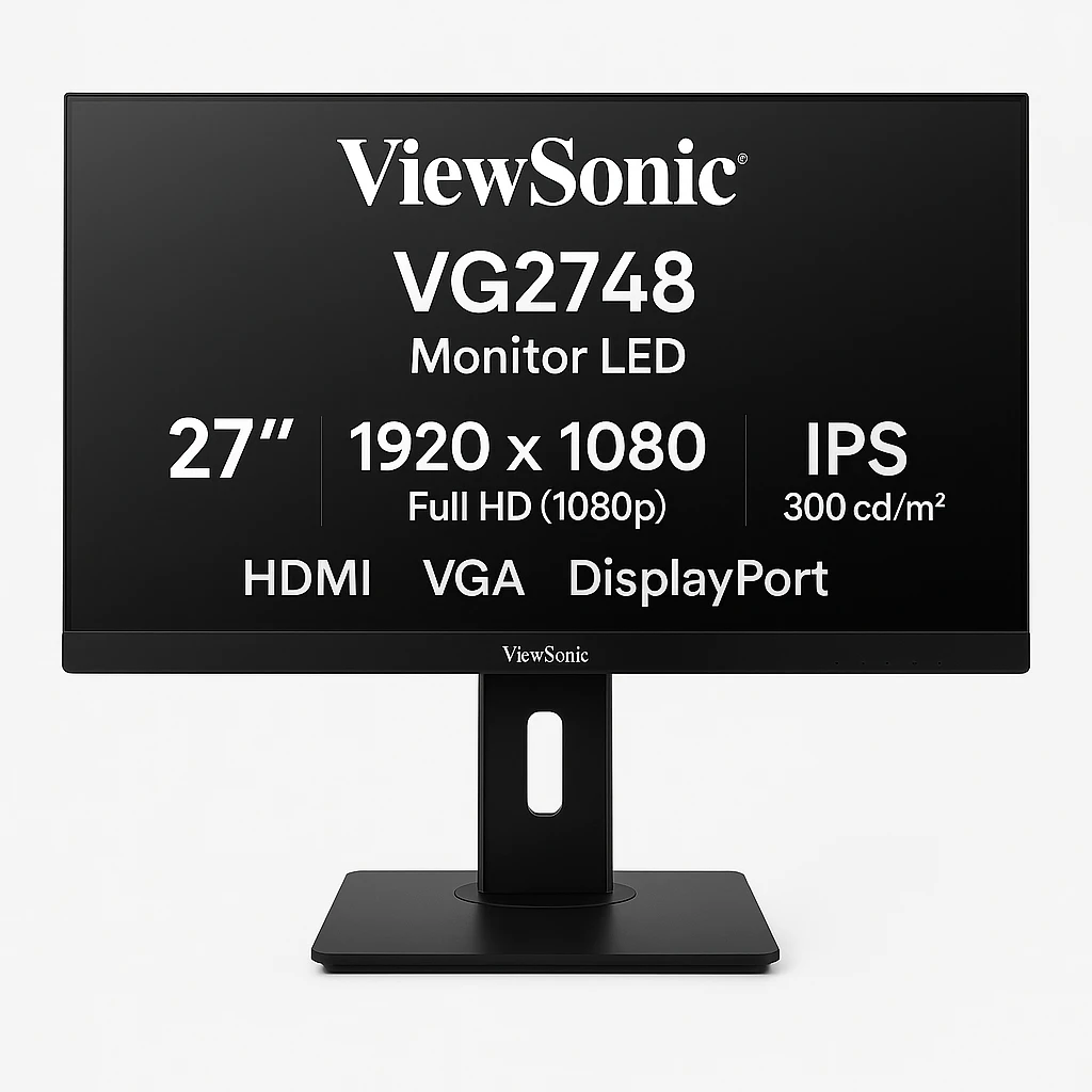 ViewSonic VG2748 - Monitor LED - 27" - 1920 x 1080 Full HD (1080p) - IPS - 300 cd/m² - 1000:1 - 5 ms - HDMI, VGA, DisplayPort - altavoces