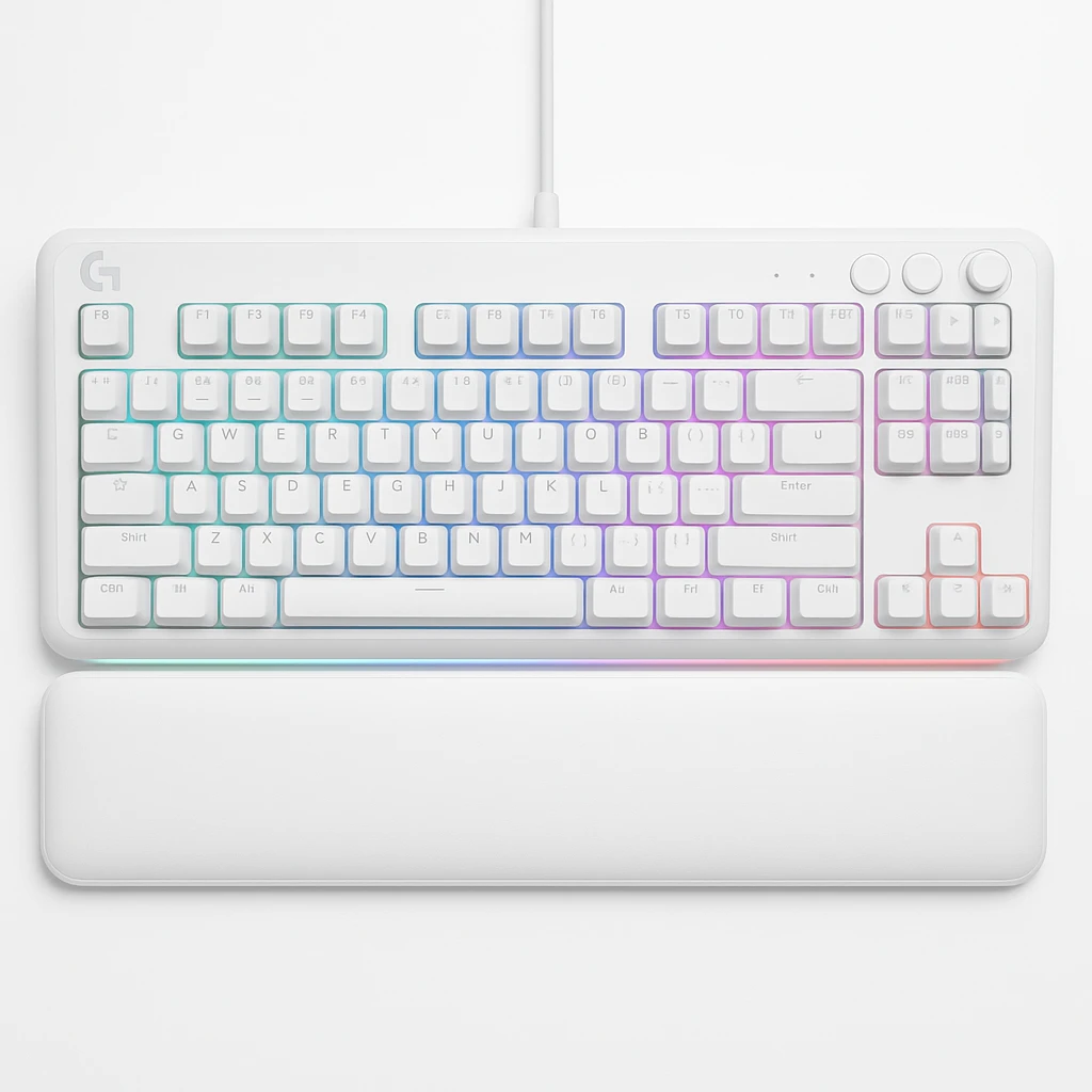 Logitech G713 Wired Gaming Keyboard, Tactile Switches (GX Brown), and Keyboard Palm Rest, White Mist - Teclado - sin teclado numérico - retroiluminación - USB - interruptor: GX Brown Tactile