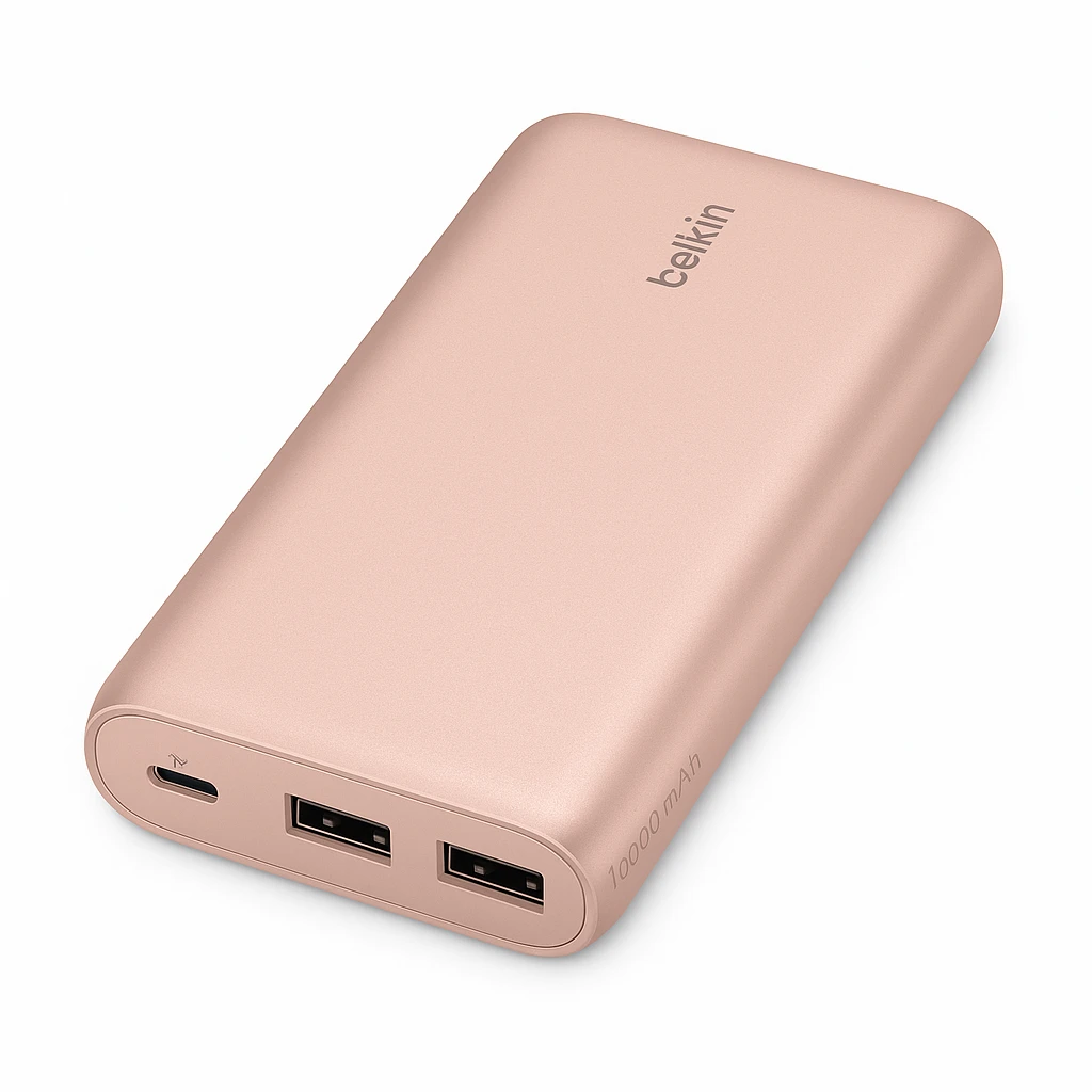 Belkin - Cargador portátil - 10000 mAh - 18 vatios - 3 conectores de salida (24 pin USB-C, 2 x USB) - oro rosa