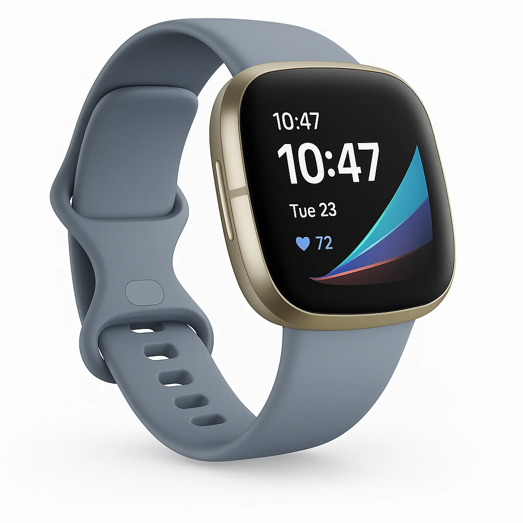 Fitbit Sense 2 - Aluminio dorado suave - reloj inteligente con correa infinita - bruma azul - tamaño de la banda: S/L - NFC, Bluetooth