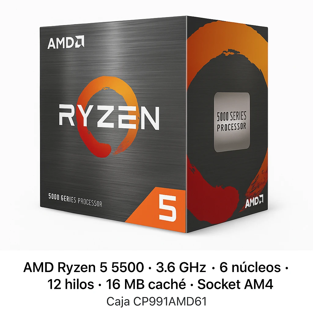 AMD Ryzen 5 5500 - 3.6 GHz - 6 núcleos - 12 hilos - 16 MB caché - Socket AM4 - Caja