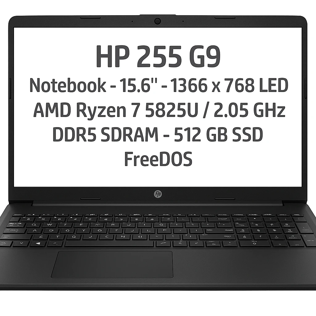 HP 255 G9 - Notebook - 15.6" - 1366 x 768 LED - AMD Ryzen 7 5825U / 2.05 GHz - DDR5 SDRAM - 512 GB SSD - FreeDOS - Black - 7C6F3LA#ABM