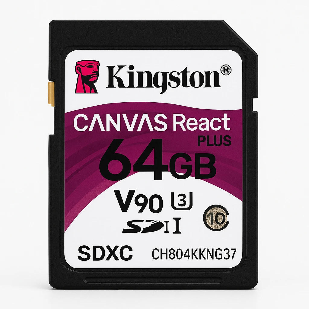 Kingston Canvas React Plus - Tarjeta de memoria flash - 64 GB - Video Class V90 / UHS-II U3 / Class10 - SDXC UHS-II