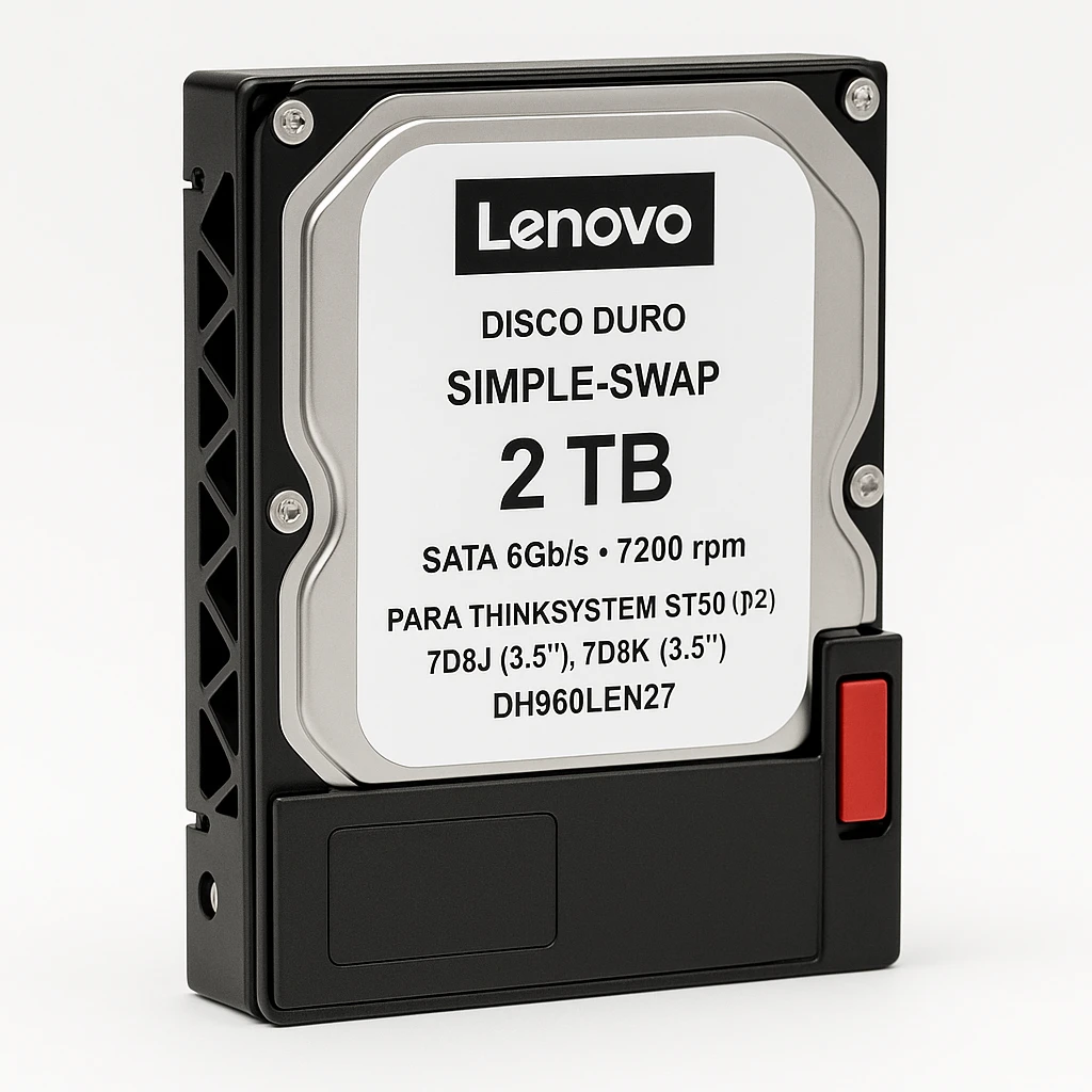 Lenovo - Disco duro - simple-swap - 2 TB - extraíble - 3.5" - SATA 6Gb/s - 7200 rpm - para ThinkSystem ST50 V2 7D8J (3.5"), 7D8K (3.5")