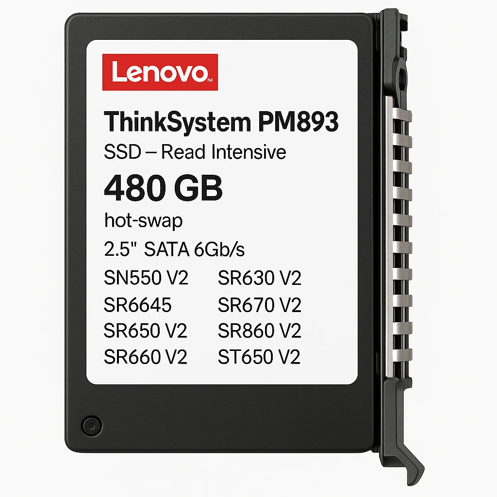 Lenovo ThinkSystem PM893 - SSD - Read Intensive - 480 GB - hot-swap - 2.5" - SATA 6Gb/s - para ThinkSystem SN550 V2; SR630 V2; SR645; SR650 V2; SR670 V2; SR850 V2; SR860 V2; ST650 V2