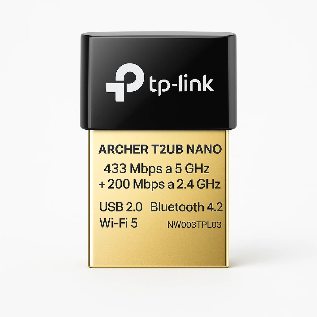 TP-Link Archer T2UB Nano V1 - Velocidad 433 Mbps a 5 GHz + 200 Mbps a 2.4 GHz- USB 2.0-Bluetooth 4.2 - Wi-Fi 5 