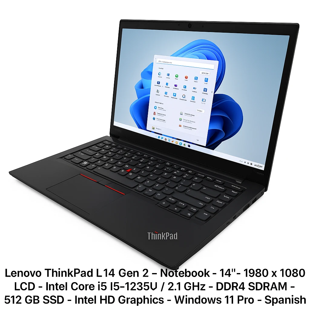 Lenovo ThinkPad L14 Gen 2 - Notebook - 14" - 1980 x 1080 LCD - Intel Core i5 I5-1235U / 2.1 GHz - DDR4 SDRAM - 512 GB SSD - Intel HD Graphics - Windows 11 Pro - Black - Spanish - 3-year warra