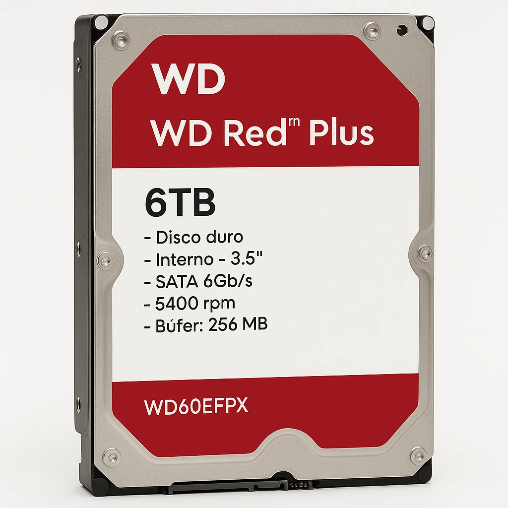 WD Red Plus WD60EFPX - Disco duro - 6 TB - interno - 3.5" - SATA 6Gb/s - 5400 rpm - búfer: 256 MB