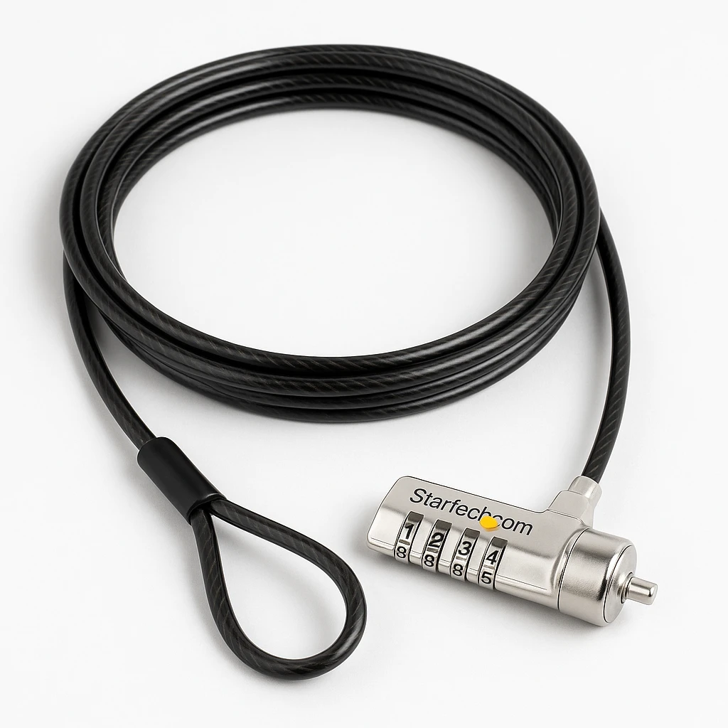 StarTech.com Cable de 2m con Candado de Seguridad de Combinación - con 4 Dígitos - Cable Antirrobo para K-Slot de Seguridad para Ordenadores Portátiles o Monitores - Cable de Acero Recubierto