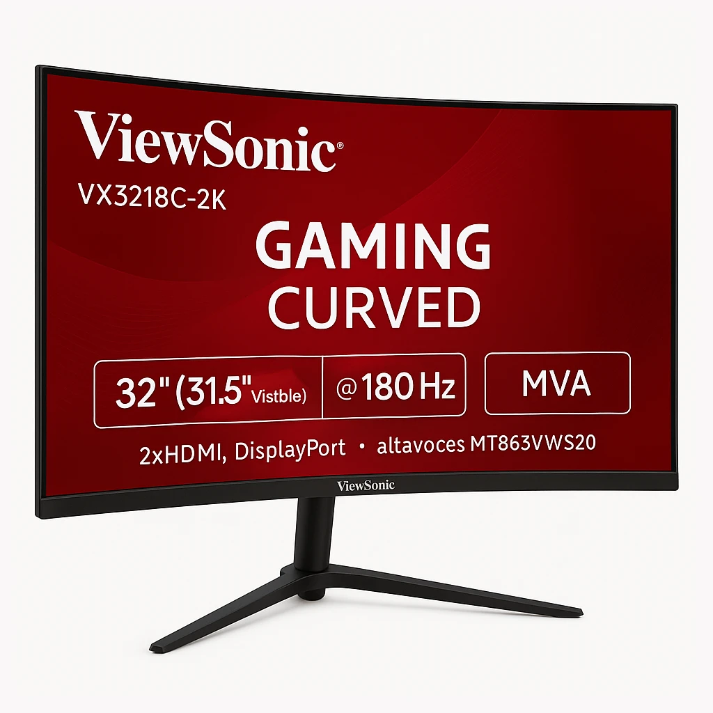 ViewSonic VX3218C-2K - Monitor LED - gaming - curvado - 32" (31.5" visible) - 2560 x 1440 QHD @ 180 Hz - MVA - 250 cd/m² - 3500:1 - HDR10 - 1 ms - 2xHDMI, DisplayPort - altavoces