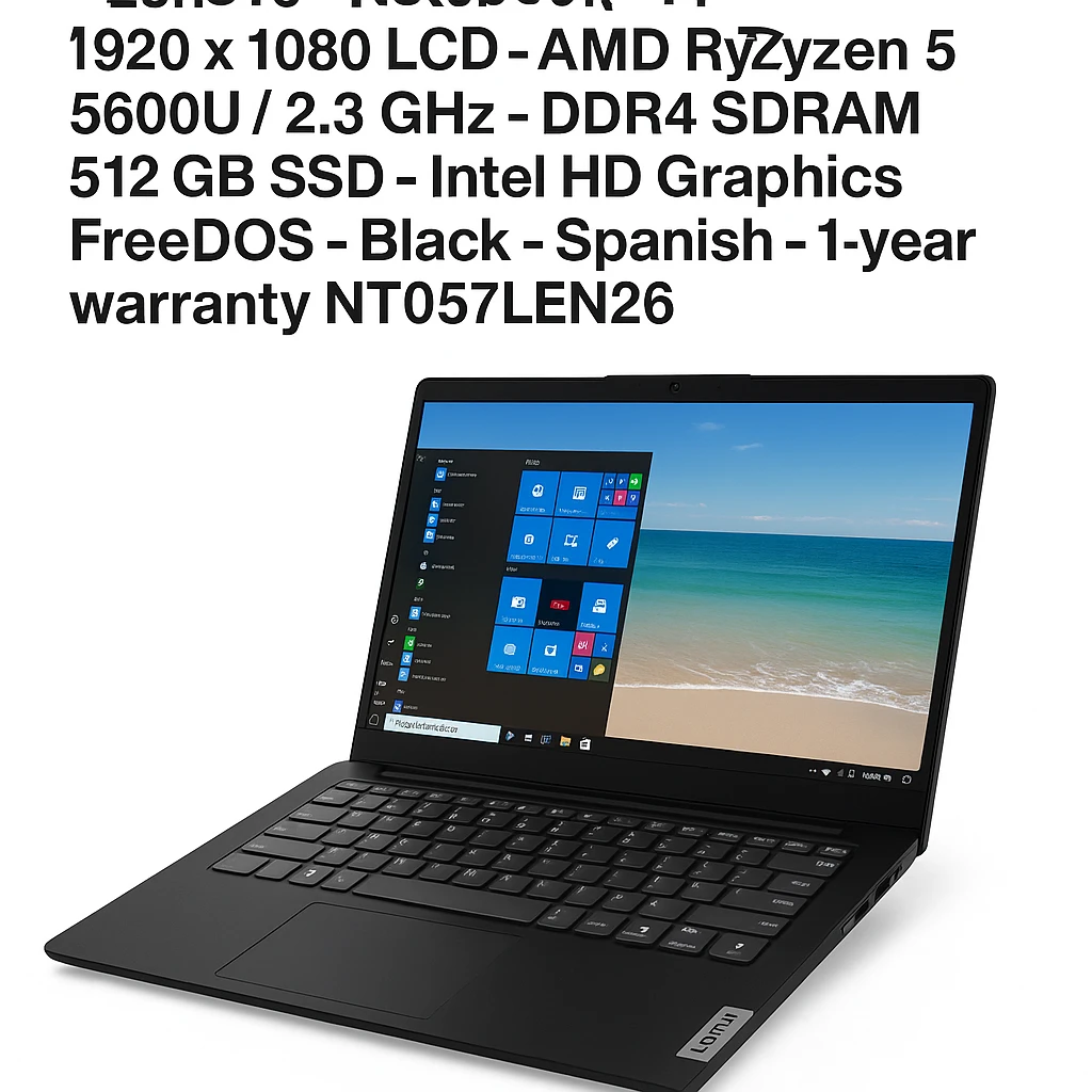 Lenovo - Notebook - 14" - 1920 x 1080 LCD - AMD Ryzen 5 5600U / 2.3 GHz - DDR4 SDRAM - 512 GB SSD - Intel HD Graphics - FreeDOS - Black - Spanish - 1-year warranty